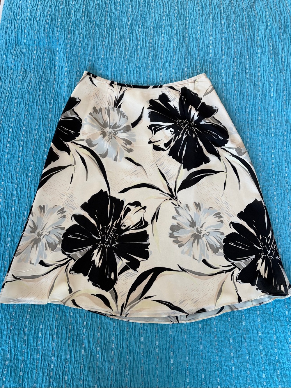 Talbots Silk A-Line Skirt with Black & Gray Floral Print
